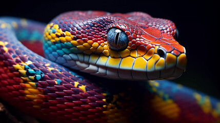 Macro of a colorful snake. ai generated 