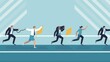 © Geetanjali - The Winner. Business Race. Business workers reached the finish line. Business vector illustration, Generative AI