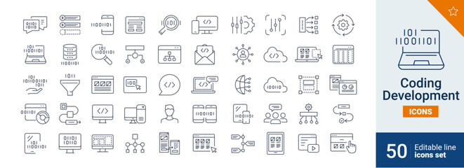 Wall Mural - coding icons pixel perfect. web, programmer, integrator , ....