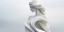 An Abstract Marble Statue, Smooth Curvilinear Forms In Gleaming White, Under The Soft, Diffused Light Of An Overcast Sky