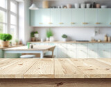 Fototapeta Dmuchawce - Background of a beautiful and bright kitchen with desk