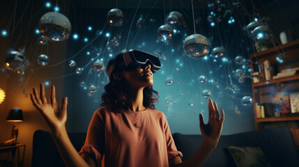 Poster - Young Creative Female Wearing a Virtual Reality Headset