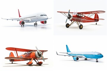 Wall Mural - airplane set isolated on white background.