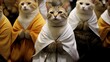 Buddhist cat, animal worship, funny illustration of a cat with folded paws. Religious Sketch Generative AI
