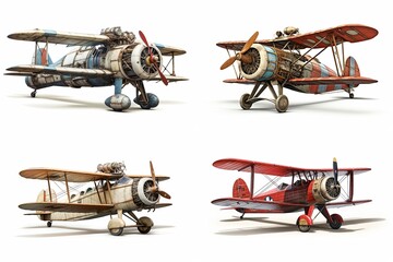 Wall Mural - airplane set isolated on white background.
