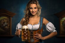 Young Oktoberfest Waitress In Traditional Dress