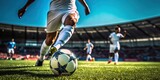 Fototapeta Sport - Soccer Player Runs to Kick the Ball. Ball on the Grass during a match Field of Arena