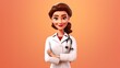 Cartoon style female doctor with clean background, male in medicine expert, positive and smile worker, nhs poster style