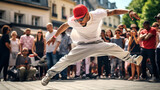 B-Boys, dance battle in Paris. Breakdance, Olympic sport 2024. Generative Ai content
