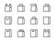 Shopping bag and Shopper variations vector line icons. Paper market pack and Grocery handbag outline icon set.