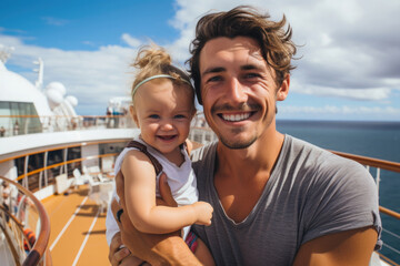 Wall Mural - Mann mit Baby auf einem Kreuzfahrtschiff im Urlaub