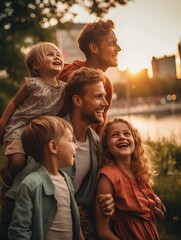 Beautiful smiling Lovely family in park