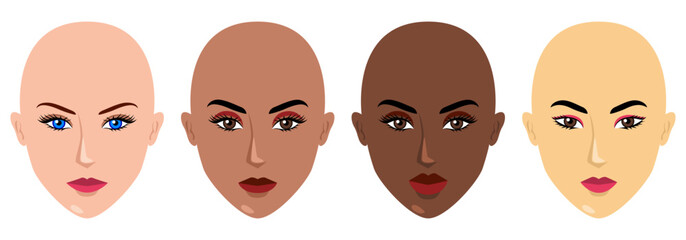 Simple flat vector illustration of beautiful women faces of various races