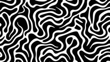 Wavy And Swirled Brush Strokes Vector Seamless Pattern. Bold Curved Lines And Squiggles Ornament. Seamless Horizontal Banner With Doodle Bold Lines. Black And White Wallpaper.