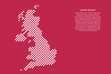 Wall Mural - United Kingdom map country from checkered white square grid pattern on red viva magenta background