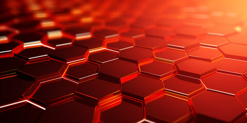 Red digital hexagon abstract background, ai generated