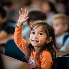 Wall Mural - Portrait of student girl smiling in class at the elementary school