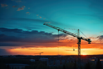 Tower cranes at construction site created with Generative AI technology