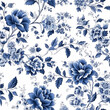 © Anneleven - Seamless floral pattern, tileable blue and white country style print with flowers for wallpaper, wrapping paper, scrapbook, fabric and product design, generative ai