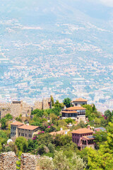 Wall Mural - View from top of the Alanya castle in Alanya (Antalya), Turkey. Alanya Castle is a medieval castle and was built in the 13th century under the Seljuq Sultanate. Famous tourist landmark. Vertical shot