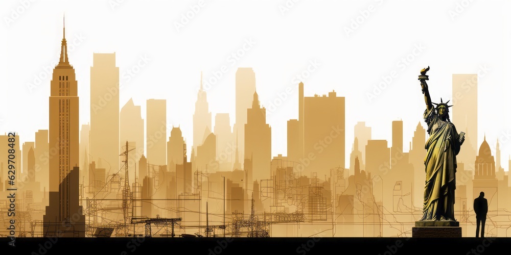 Silhouette of New York City Skyline, Including Statue of Liberty, Times ...