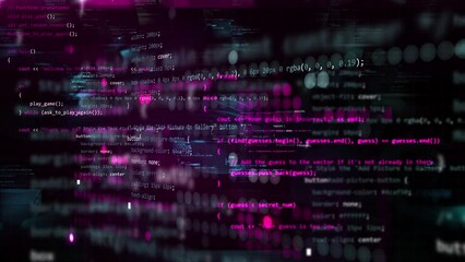 Wall Mural - programming computer software coding with many small dots pattern. modern digital backdrop with work