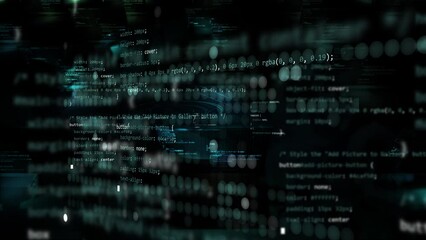 classic coding programming language overlay with black background. modern digital writing code anima