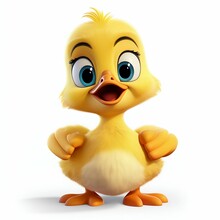 Cute Cartoon Baby Duck Isolated On White Background. Generative Ai