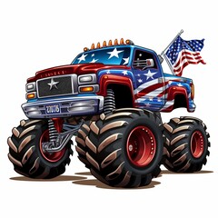 Monster Truck Painted with USA Flag Isolated on White Background. Generative ai