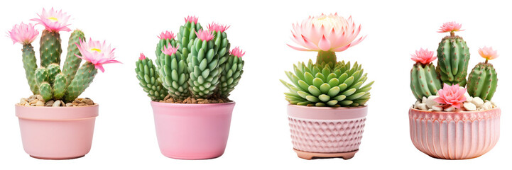 Plant in a pot, set of cactus flowers plants png, transparent background, succulent plants isolated on white