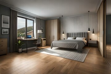 Wall Mural - modern living interior room with bed generated with Ai Technology