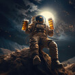 astronaut on the moon drink a beer