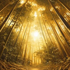 Wall Mural - bamboo tree with sunrise background