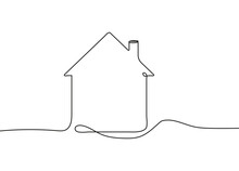 Continuous Thin Line Home Vector Illustration. Single Continuous Line Drawing Of A Luxury House In A Big Cit Minimalist House Icon.