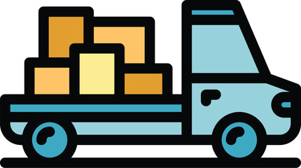 Wall Mural - Truck delivery box icon outline vector. House service. Relocation move color flat