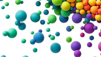 Canvas Print - Colorful matte soft balls in different sizes isolated on transparent background. Abstract composition with many colorful random flying spheres. PNG file