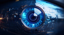 Futuristic Robot Eye Technology, Blue Digital Iris 
