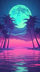 Wall Mural - tropical island with palm trees vaporwave