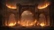 canvas print picture - Ancient classic architecture stone arches with flames
