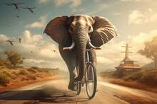 Elephant Riding A Vintage Bicycle