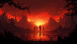Dark Descent, Surreal Illustration of Lost Souls in Hell