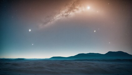 Wall Mural - A View Of A Desert With A Moon And A Few Stars