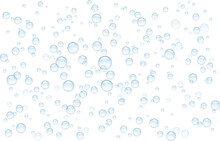 Clear Small Air Balls Texture Of Blue Sea Foam. Fizzy Drink With Sparkly Effect In Glass. 3D Circle Of Gas Bubbles As Moisture Bath Soap, Shower Gel Or Shampoo Washing Texture