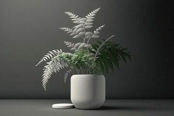 Wall Mural - 3D rendering of plant in white pot. Generative AI