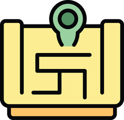 Sticker - Store location icon outline vector. Shop map. Point market color flat