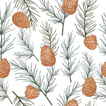 Watercolor Pine Cone Autumn Seamless Pattern