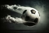 Fototapeta Sport - A flying soccer ball on the football pitch. Generative AI