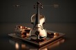 3D render of a bronze violin and bow from the front view. Generative AI