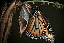 A Butterfly Transforms From A Chrysalis, Representing Unique Growth. Generative AI