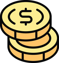 Canvas Print - Coin stack icon outline vector. Bank mobile. Payment mobile color flat